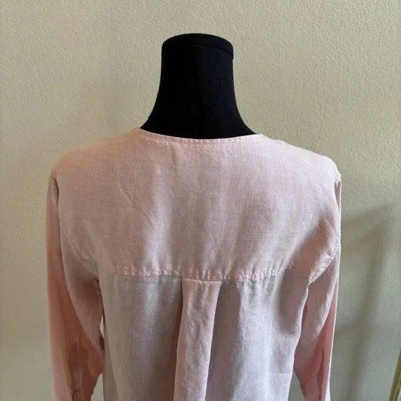 Everlane Women's Linen Popover Shirt Petal Pink Blouse Long Sleeve Size 2 - Picture 11 of 13